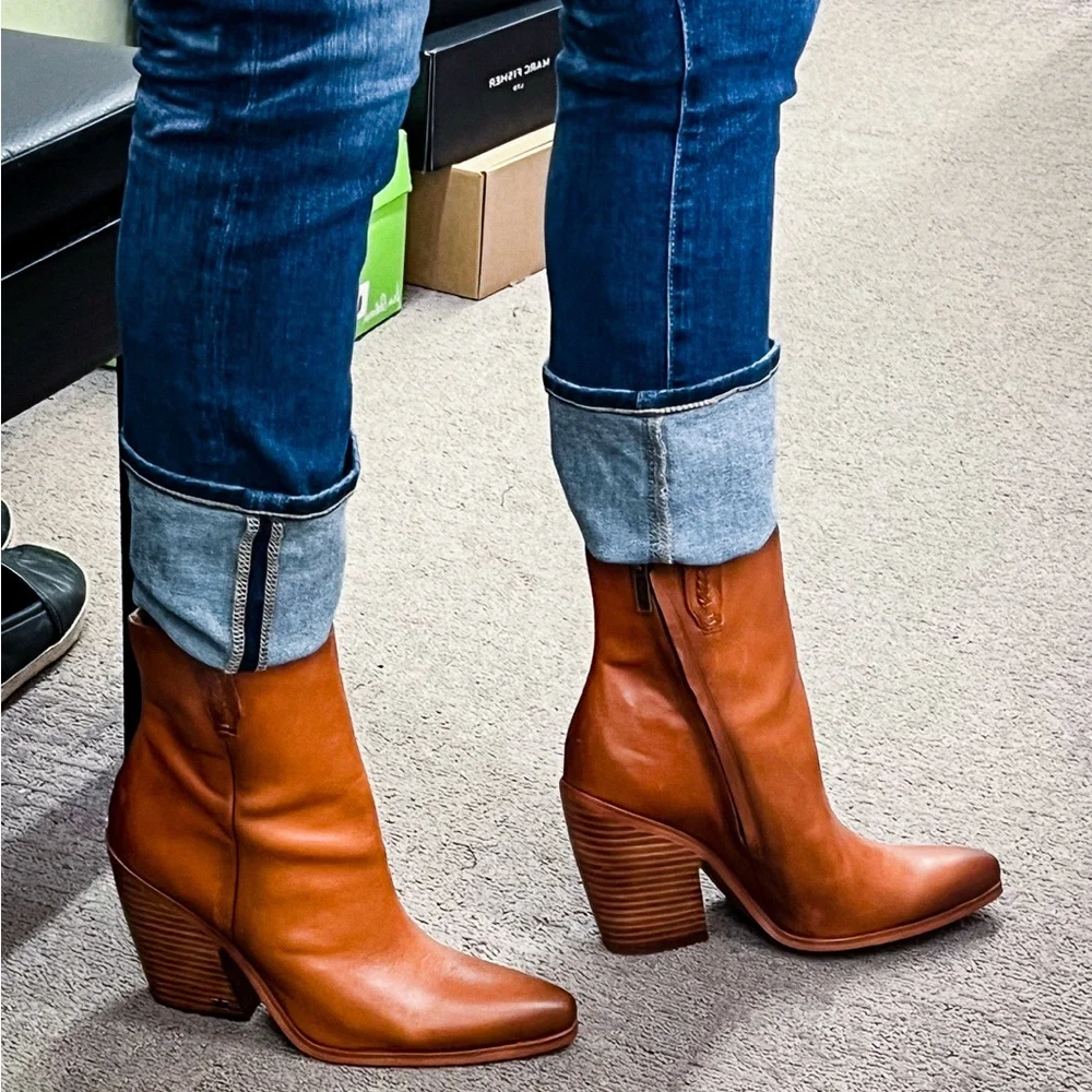 Sam Edelman Brown Leather Ankle Boots Block Heel Booties 8.5 Fall Vintage Style - Picture 7 of 10